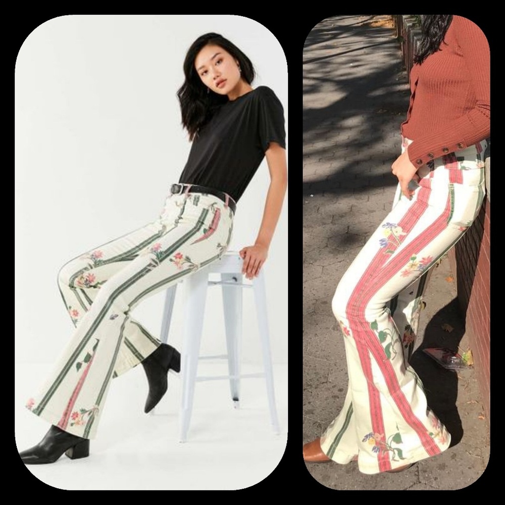 UO BDJ retro floral print Flare Bell Bottom Jeans - Picture 4 of 8